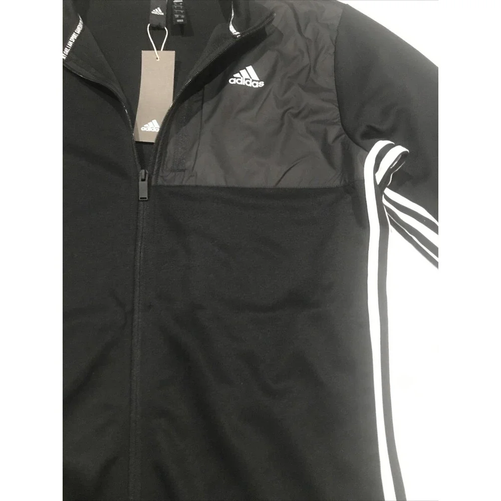Adidas Transitional Track Jacket Zippered 3 Stripes Black Gameday Men's L